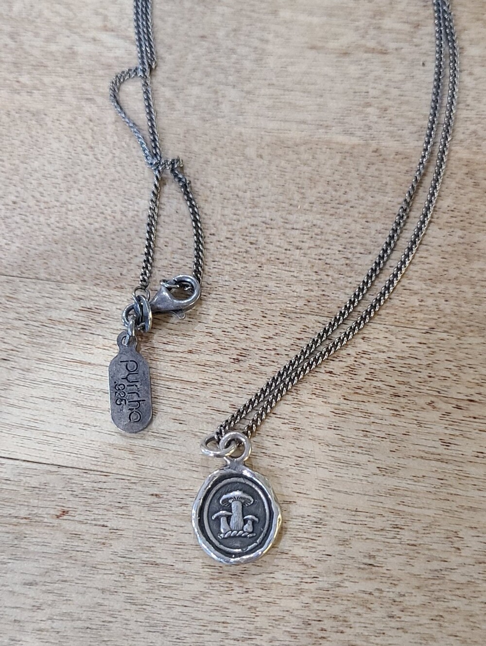 Pyrrha Sterling Silver Mushroom Talisman Pendant And Pyrrha Sterling Curb Chain